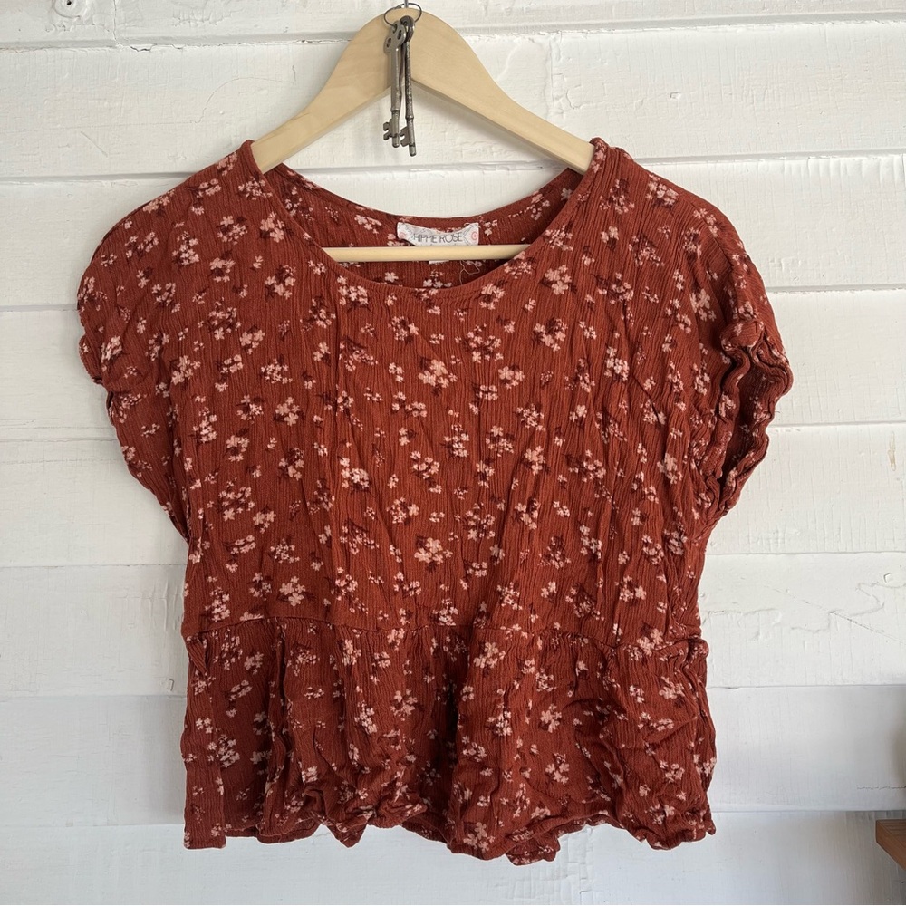 Hippie Rose Rust Floral Blouse